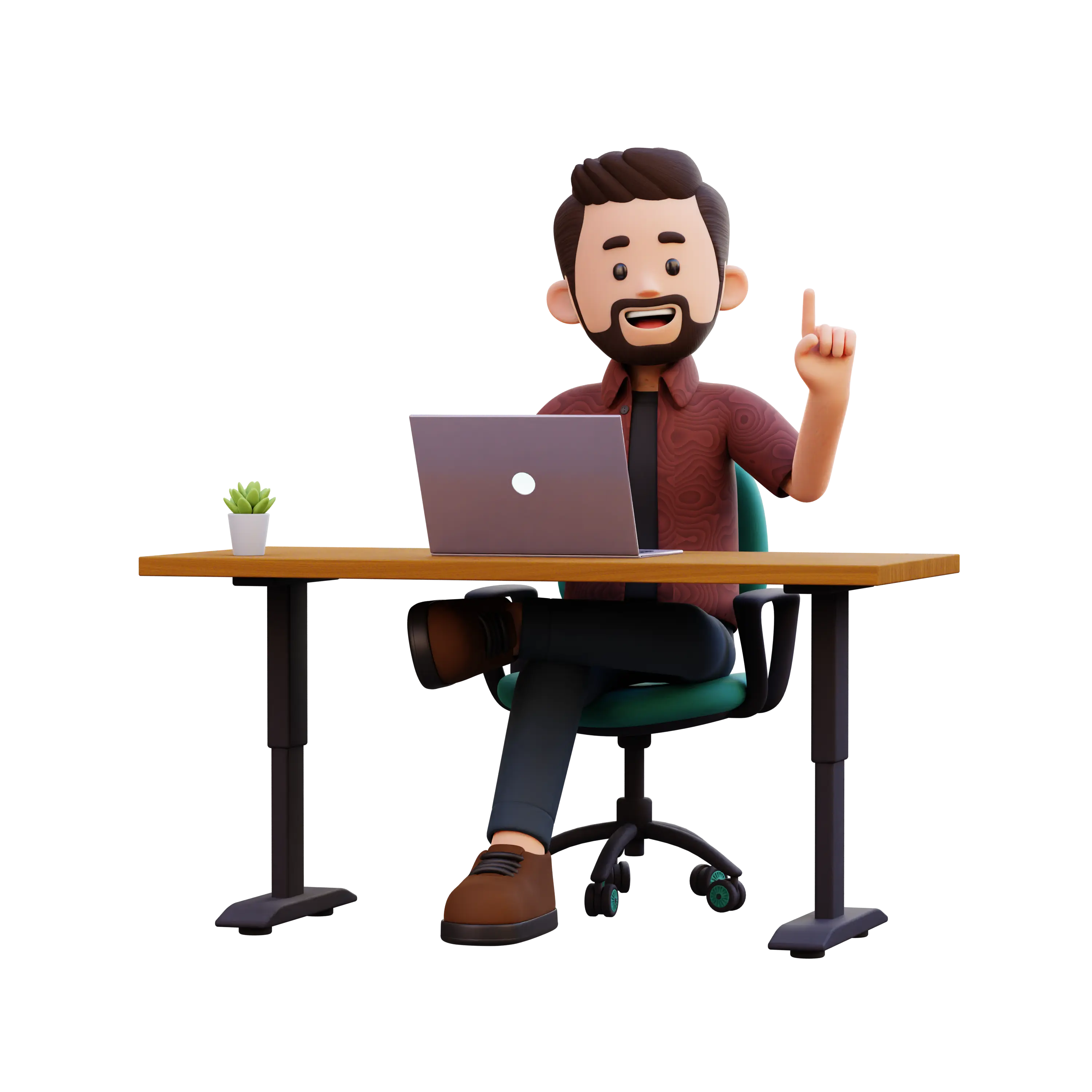 Laptop başında çalışan karakter